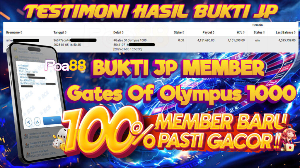 BUKTI JP SLOT GATES OF OLYMPUS 1000 LUNAS POA88