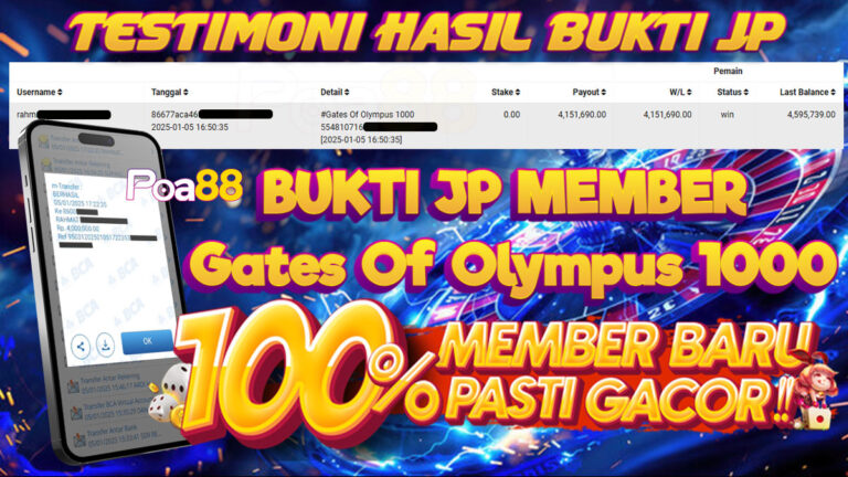 BUKTI JP SLOT GATES OF OLYMPUS 1000 LUNAS POA88